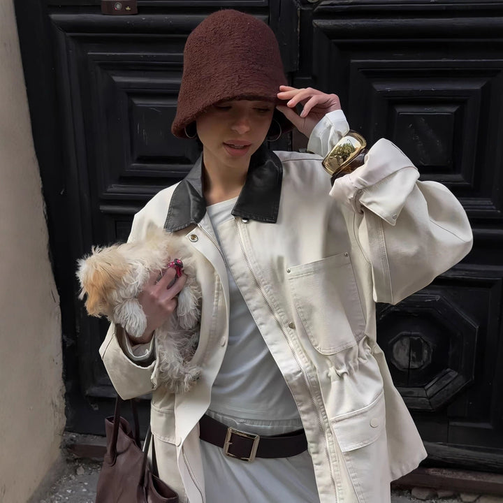 Damen Modische Oversized-Jacke mit elegantem Kragen und praktischen Taschen Drune