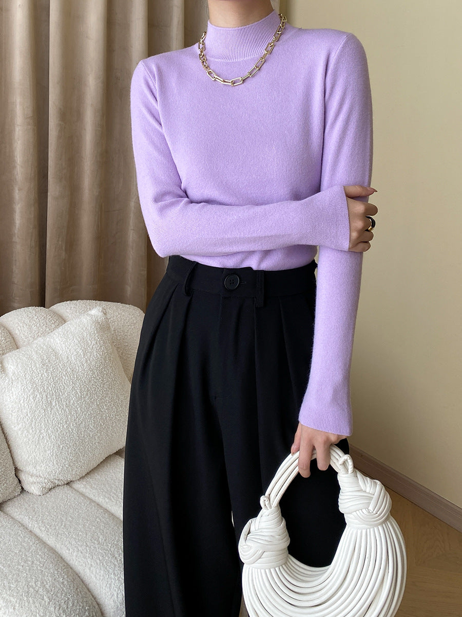 Damen eleganter Feinstrickpullover mit hohem Kragen Drune