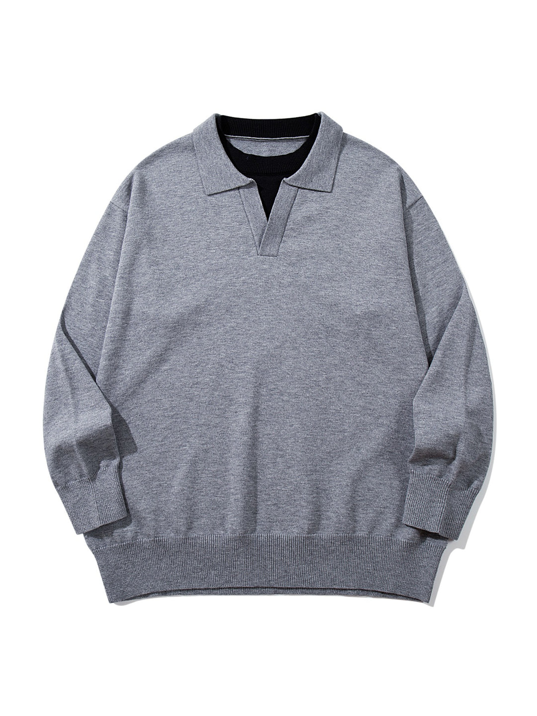 Unisex Feinstrick-Polo mit V‑Ausschnitt‑Cutout und integriertem Rollkragen-Layer Drune