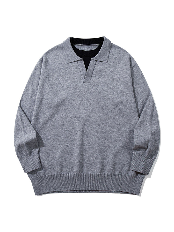 Unisex Feinstrick-Polo mit V‑Ausschnitt‑Cutout und integriertem Rollkragen-Layer Drune