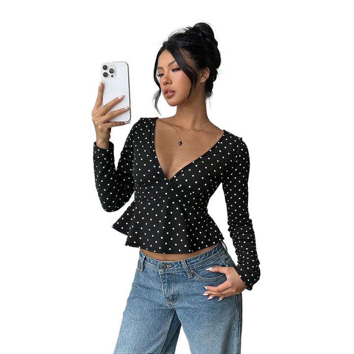 Damen Blusenshirt mit peplum Schnitt und Polka-Dot-Muster Drune