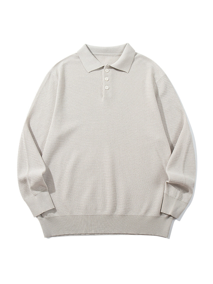 Unisex Waffelstrick-Polo im Relaxed-Fit mit dreifacher Knopfleiste und geripptem Saum Drune