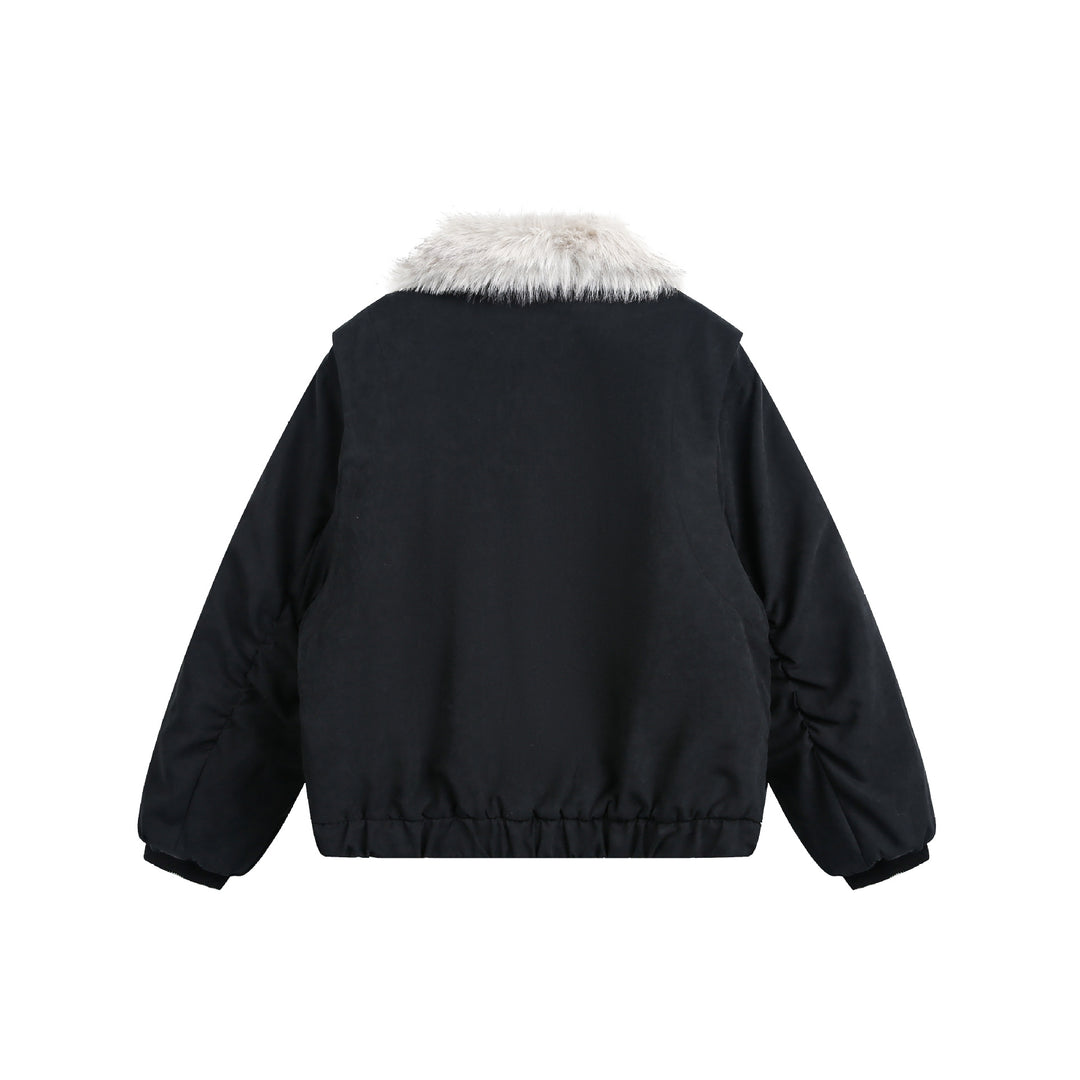 Damen Kurzblouson im Boxy-Cut mit breitem Kunstfellkragen Drune