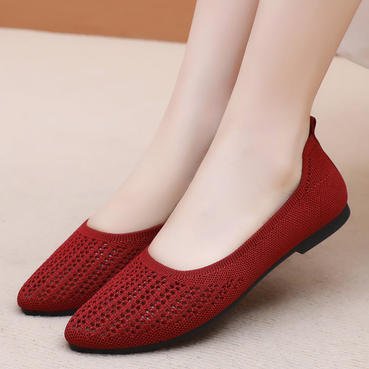 Damen nan atmungsaktive gestrickte Ballerina-Slipper mit perforiertem Obermaterial und orthopädischem Memory-Fußbett Drune