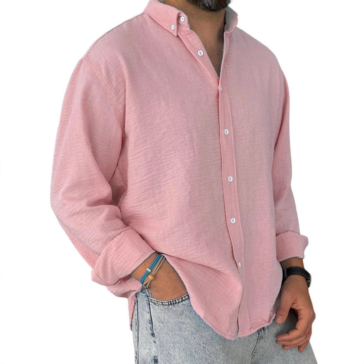 Herren nan leichtes Baumwoll-Leinen-Hemd mit Button-Down-Kragen und entspannter Relaxed-Fit Drune