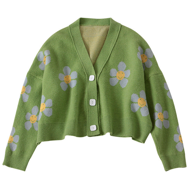 Damen Gemusterter Knopfcardigan mit Blumenmotiv Drune
