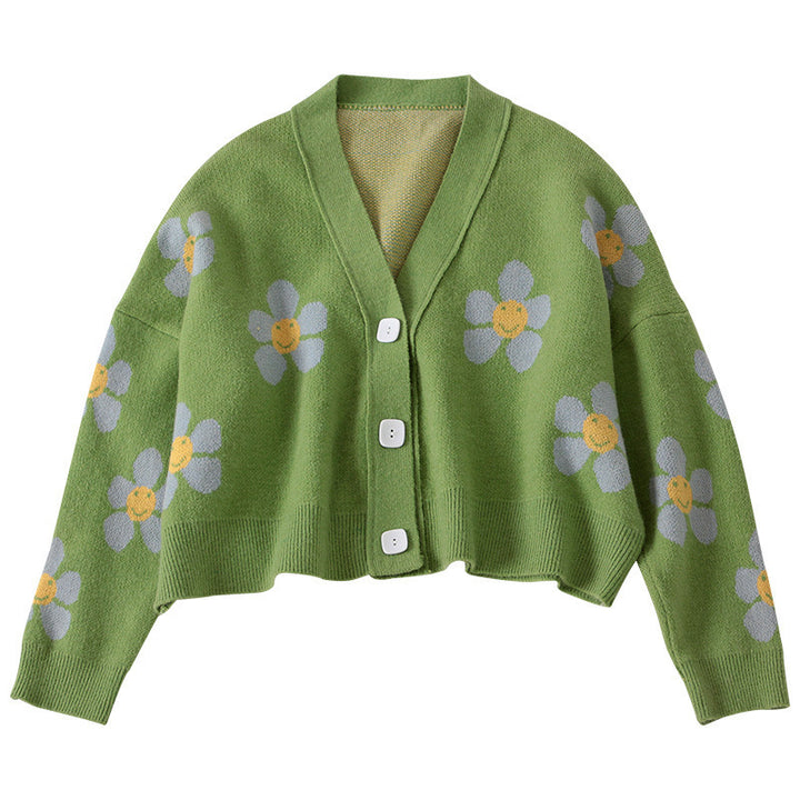 Damen Gemusterter Knopfcardigan mit Blumenmotiv Drune
