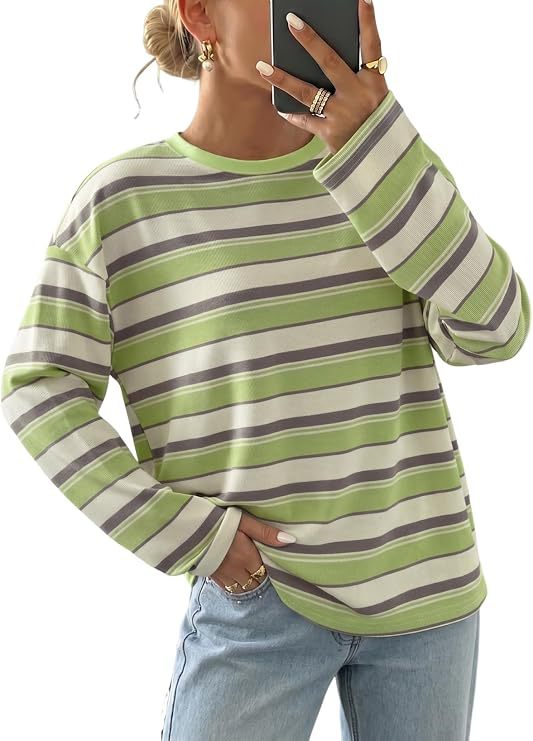 Damen gestreiftes Langarmshirt mit lässigem Schnitt und rundem Halsausschnitt