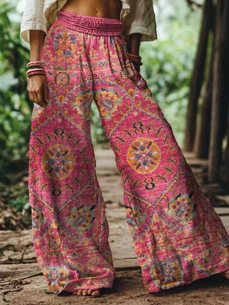 Damen Weite Sommerhose mit buntem Blumen- und Schmetterlingsprint Drune