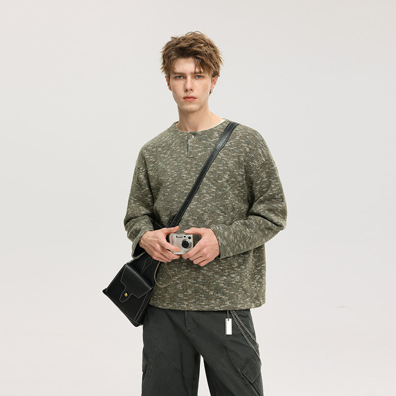 Herren Oversize-Strickpullover im Melange-Look mit Rundhalsausschnitt und gerippten Bündchen Drune