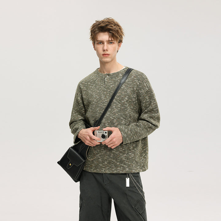 Herren Oversize-Strickpullover im Melange-Look mit Rundhalsausschnitt und gerippten Bündchen Drune