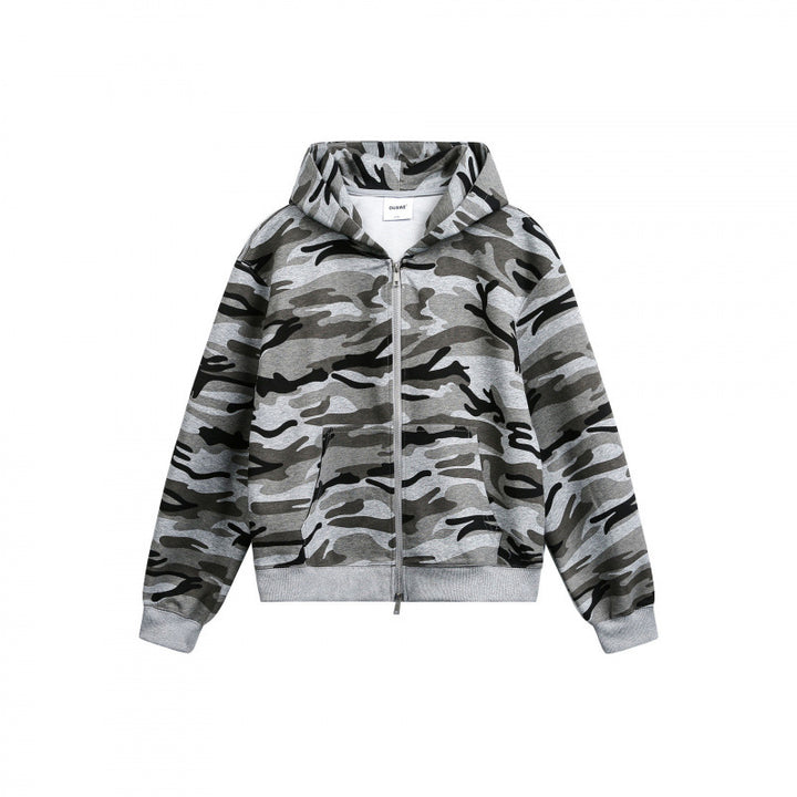 Unisex Kapuzenjacke mit Camouflage-Muster, durchgehendem Reißverschluss und Kängurutaschen Drune