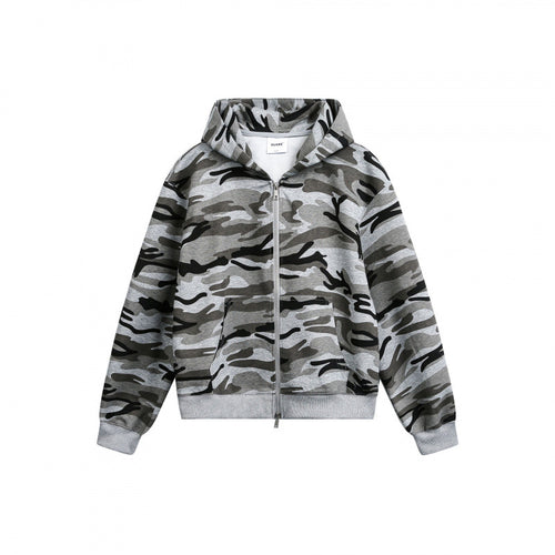 Unisex Kapuzenjacke mit Camouflage-Muster, durchgehendem Reißverschluss und Kängurutaschen Drune