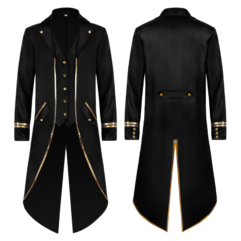 Damen nan langer taillierter Blazer-Mantel mit goldener Kettendetail und einreihigem Verschluss Drune
