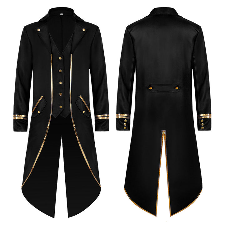 Damen nan langer taillierter Blazer-Mantel mit goldener Kettendetail und einreihigem Verschluss Drune