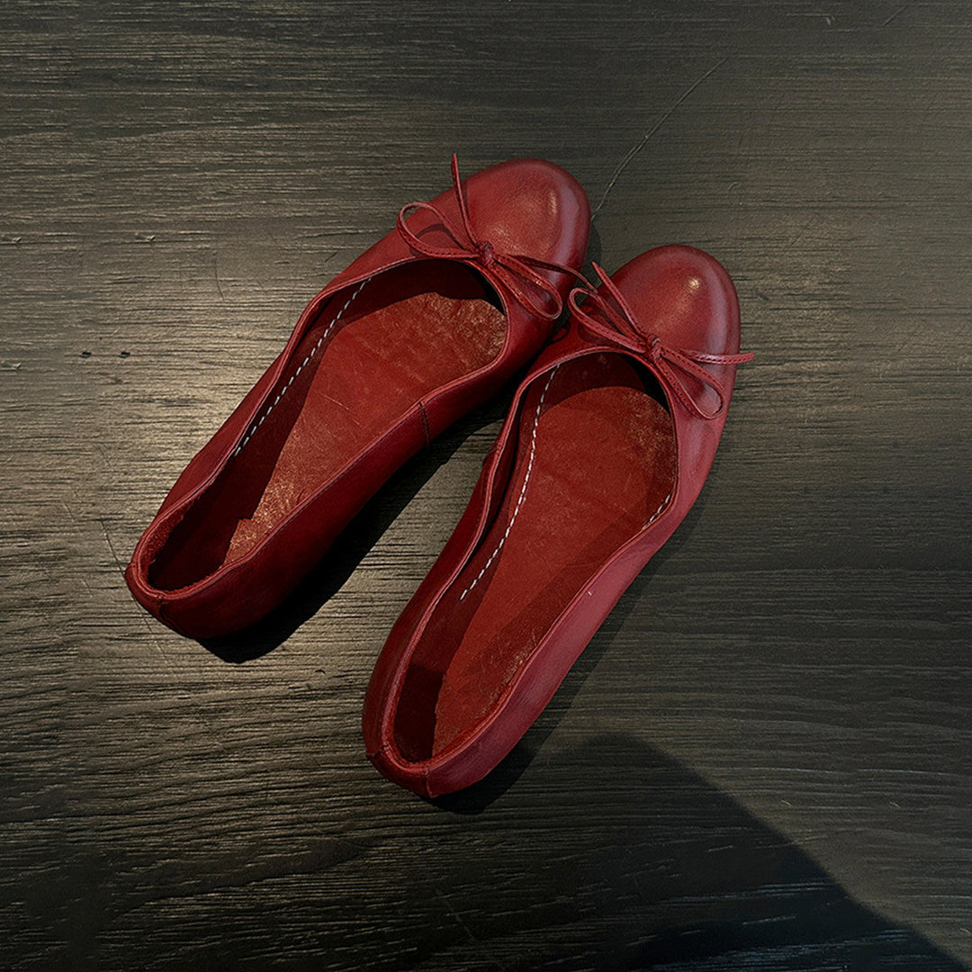 Damen Ballerina Schuhe aus weichem Leder mit elegantem Schleifendetail Drune