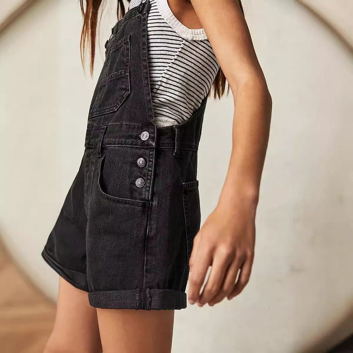 Damen Lässige Denim-Latzshorts mit funktionalen Taschen und verstellbaren Trägern Drune