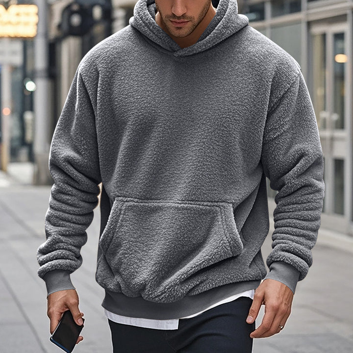 Herren Sherpa-Kapuzenpullover im Teddy-Fleece mit Kängurutasche und Rippbündchen Drune