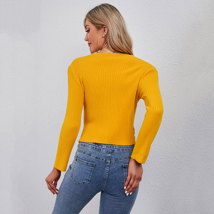 Damen Cropped Strickjacke mit modernen Knopfdetails Drune