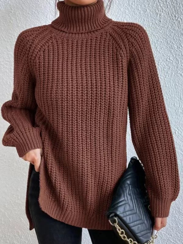 Damen Grobstrickpullover mit hohem Kragen und strukturiertem Muster Drune