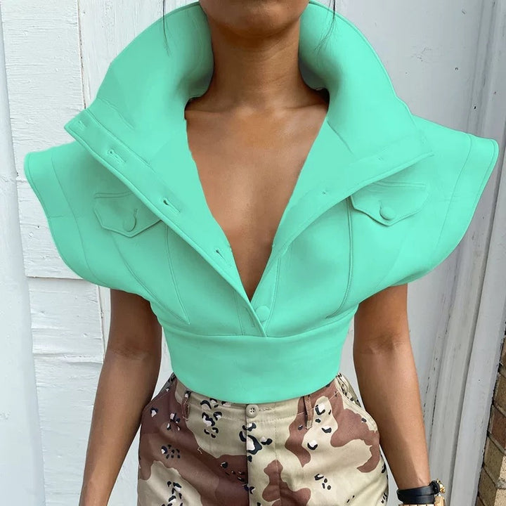 Damen Cropped Blazer mit oversized Kragen Drune