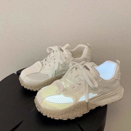 Damen Plateau-Chunky-Sneaker mit reflektierenden Mesh-Einsätzen, gepolstertem Komfortkragen und stoßdämpfender Sohle Drune