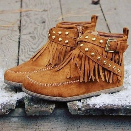 Damen Fransen-Stiefeletten mit dekorativen Nieten Drune