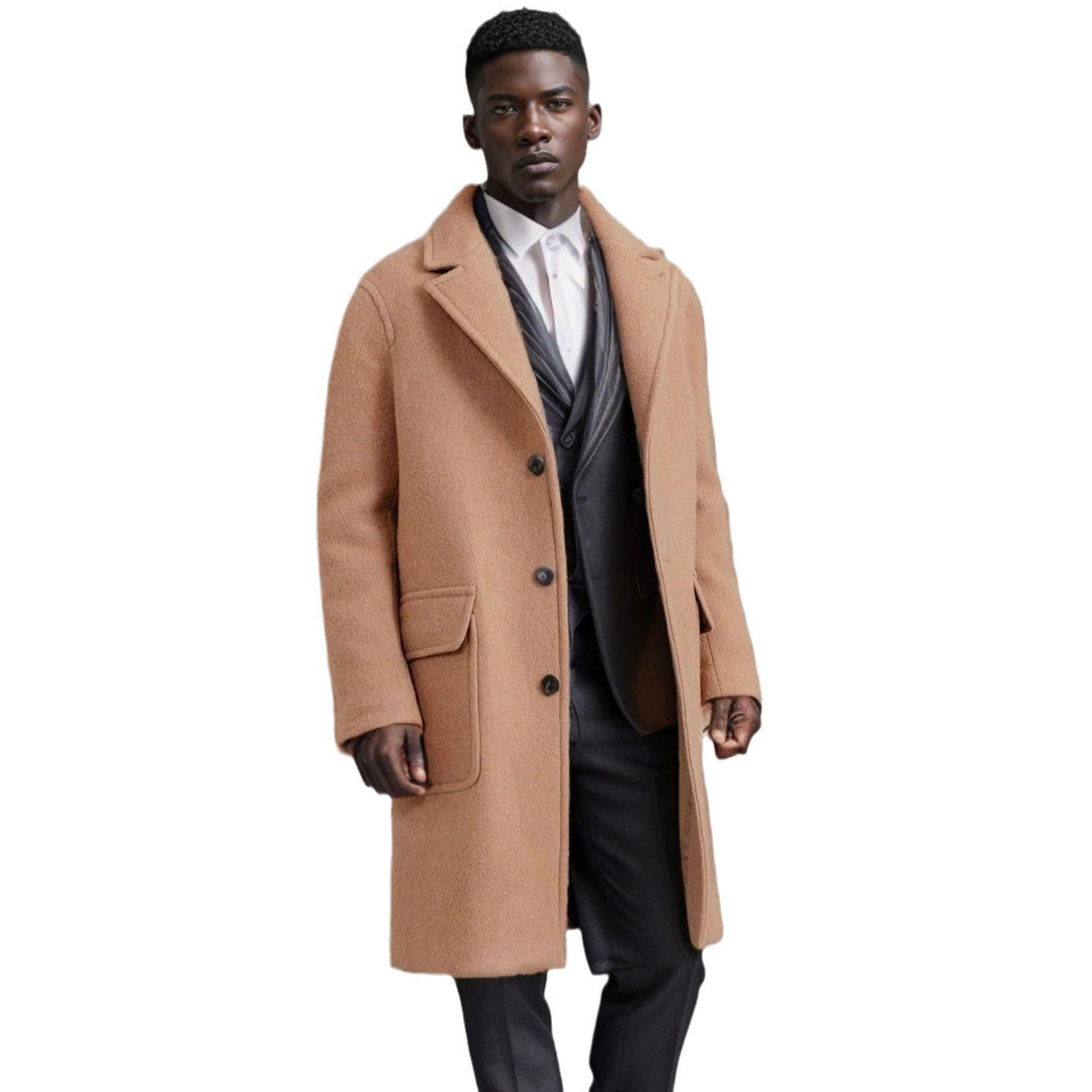 Herren eleganter Wollmantel mit doppelter Knopfreihe und praktischen Eingrifftaschen Drune