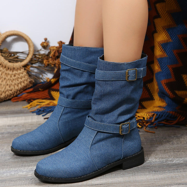 Damen Stiefeletten mit modischem Falten-Design und verstellbarem Riemen Drune