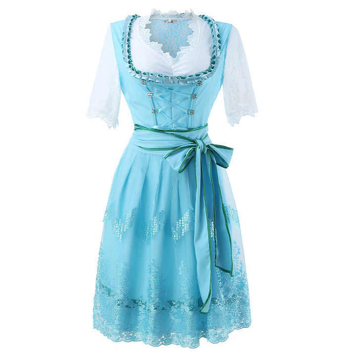 Damen nan traditionelles Dirndlkleid mit feiner Spitzenbluse figurbetontem Mieder und eleganter Schürze Drune