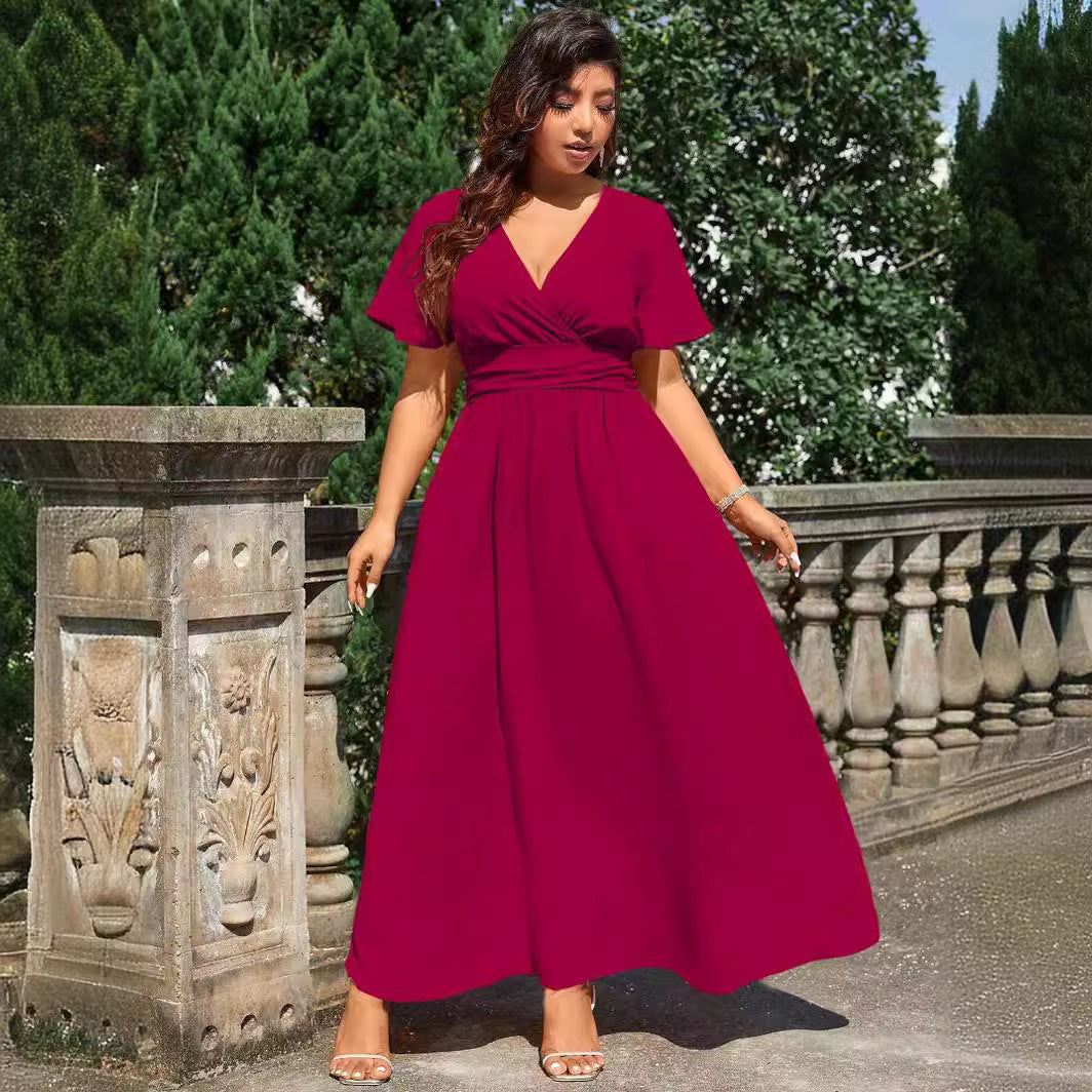 Damen Maxikleid mit tiefem V-Ausschnitt und tailliertem Schnitt Drune