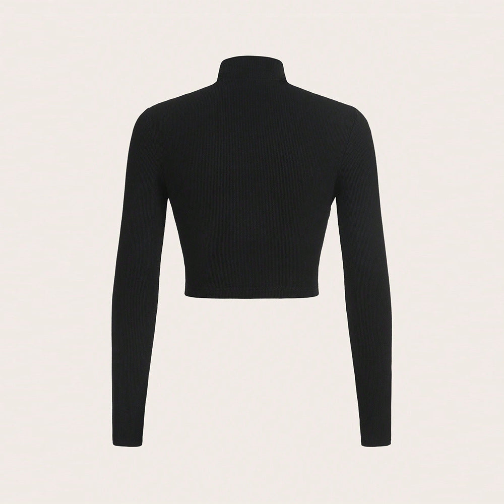 Damen Crop-Top mit hochgeschlossenem Design und raffiniertem Cut-Out Drune