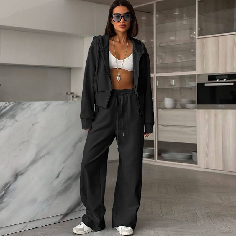 Damen lässiges Set aus cropped Hoodie und weitem Jogginghose Drune