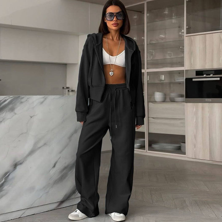 Damen lässiges Set aus cropped Hoodie und weitem Jogginghose Drune