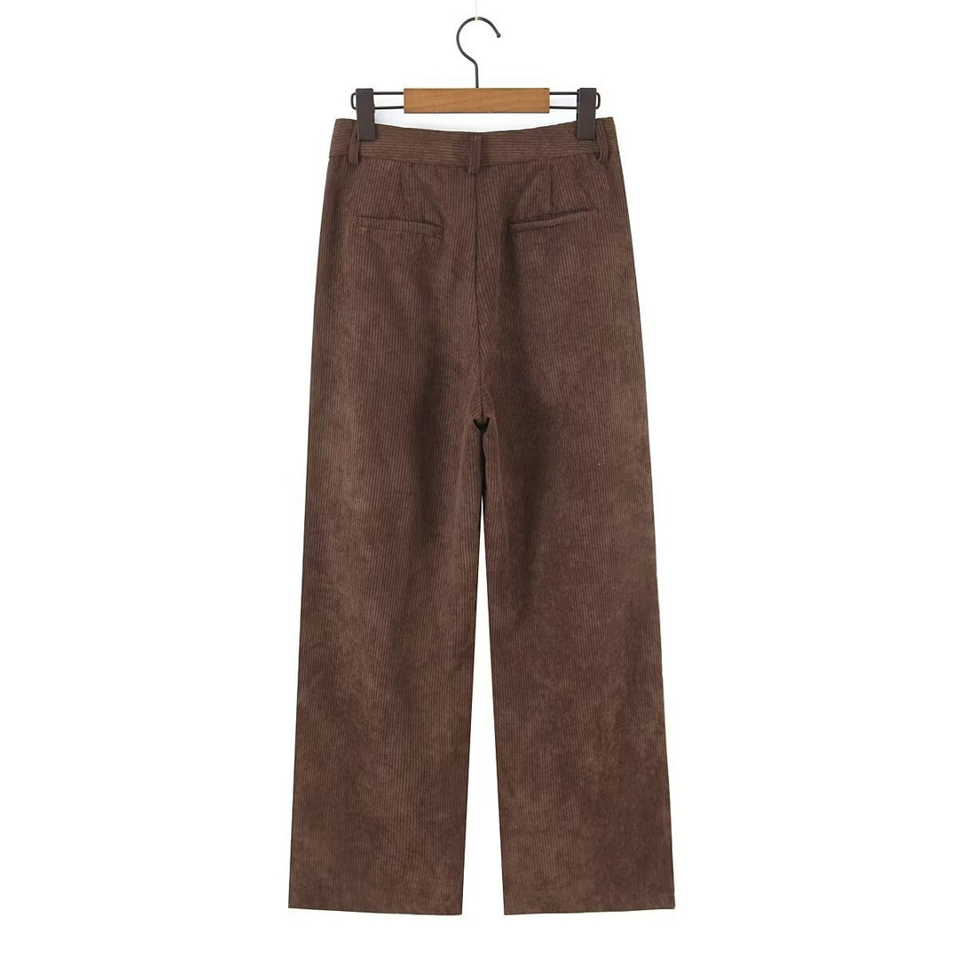 Damen Hochtaillierte Cordhose mit weitem Bein und Bundfalten Drune