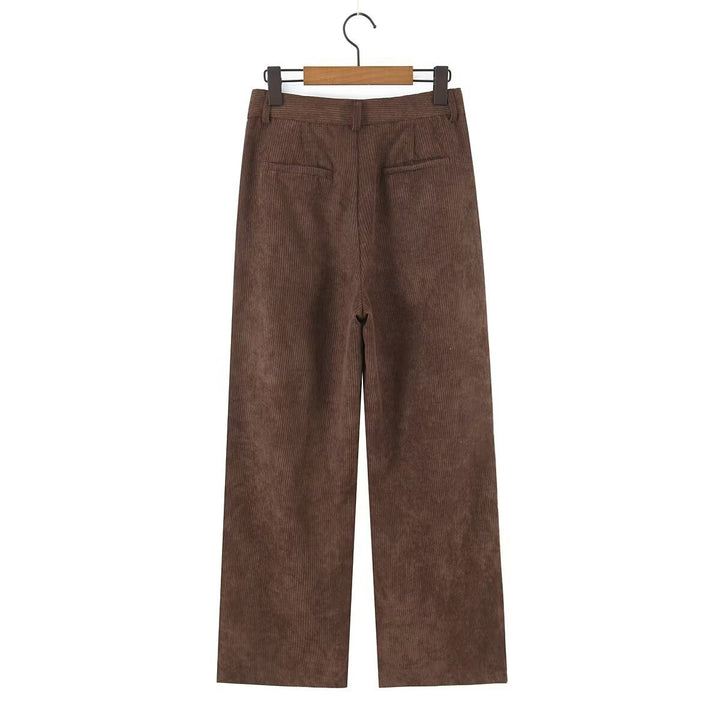 Damen Hochtaillierte Cordhose mit weitem Bein und Bundfalten Drune