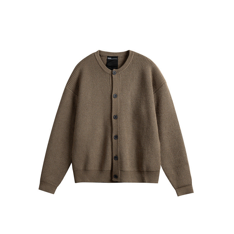 Damen Oversize-Rippenstrick-Cardigan mit Rundhals und durchgehender Knopfleiste Drune
