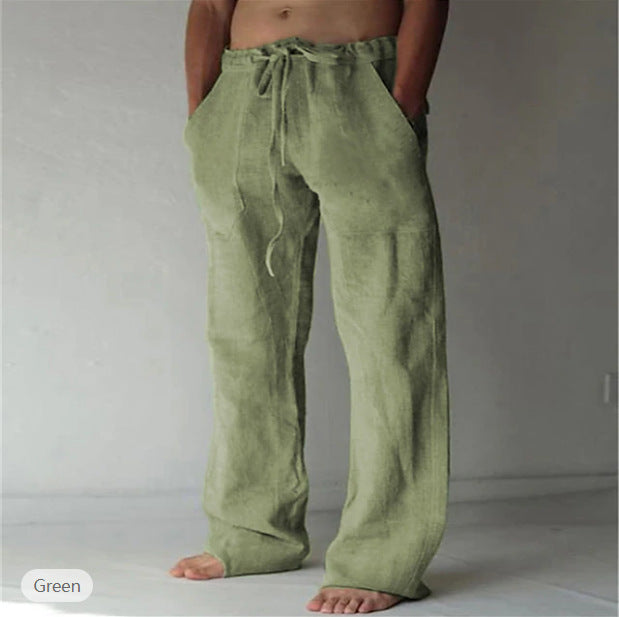 Herren Leinenhose mit weitem Schnitt Kordelzug und Seitentaschen Drune