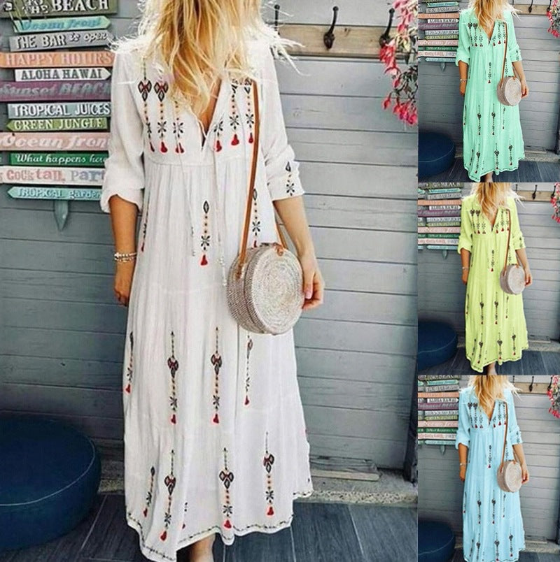 Damen Boho-Kleid mit kunstvoller bestickter Applikation und lässigem Schnitt Drune