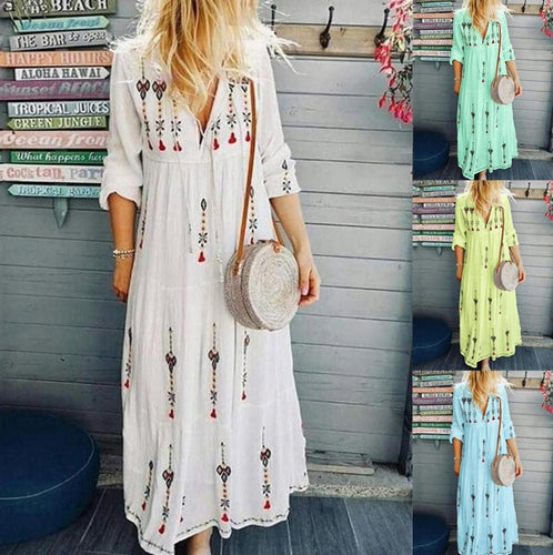 Damen Boho-Kleid mit kunstvoller bestickter Applikation und lässigem Schnitt Drune