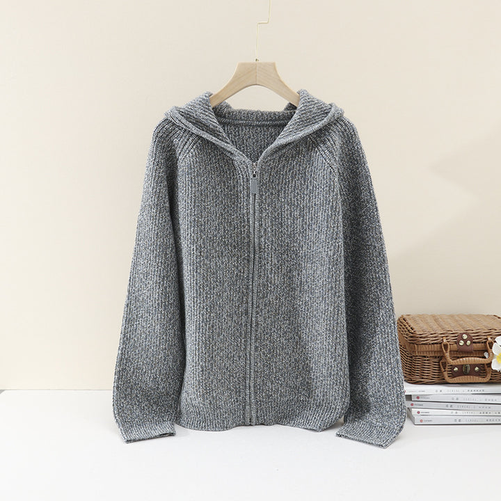 Damen Grobgestrickte Kapuzenjacke mit durchgehendem Reißverschluss und Raglanärmeln Drune