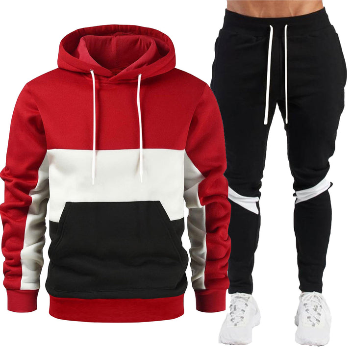 Herren nan sportives Hoodie- und Jogginghose-Set mit Kontrastblenden, Kängurutasche, elastischem Bund und schmal zulaufendem Bein Drune