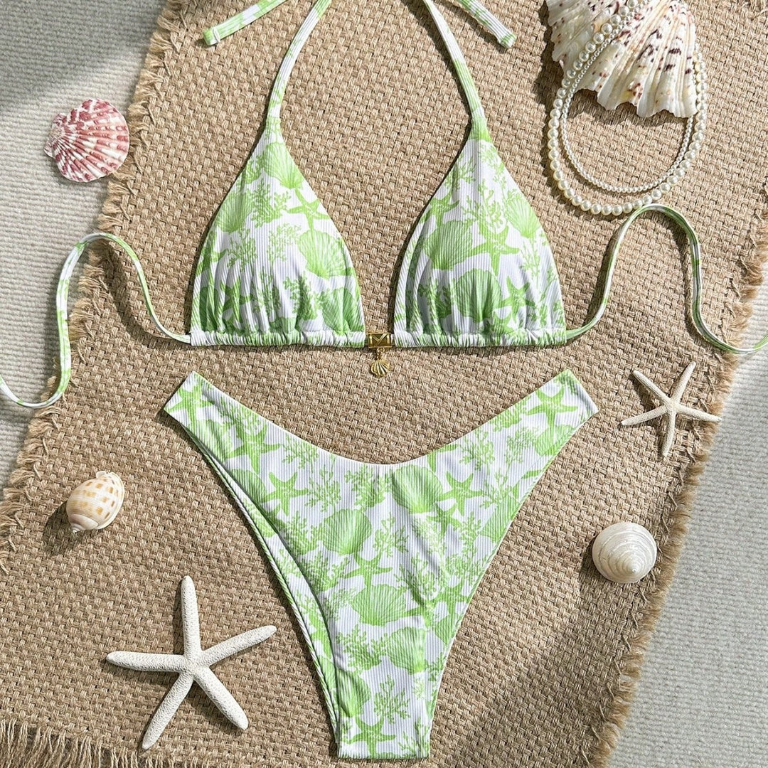 Damen Triangel-Bikini mit maritimem Korallenmuster Drune