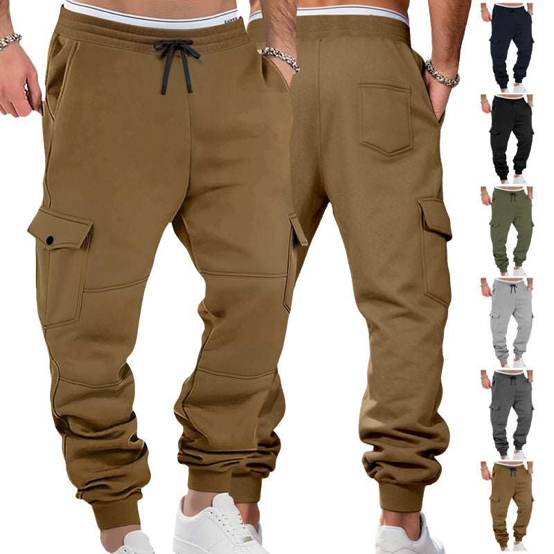 Herren nan sportive Jogginghose mit Cargotaschen Kordelzug und geripptem Knöchelsaum Drune
