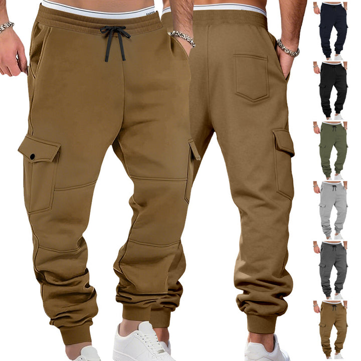 Herren nan sportive Jogginghose mit Cargotaschen Kordelzug und geripptem Knöchelsaum Drune