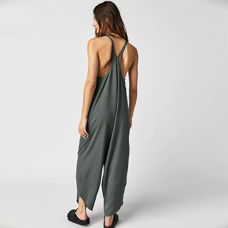 Damen Lässiger Jumpsuit mit weitem Bein und seitlichen Taschen Drune