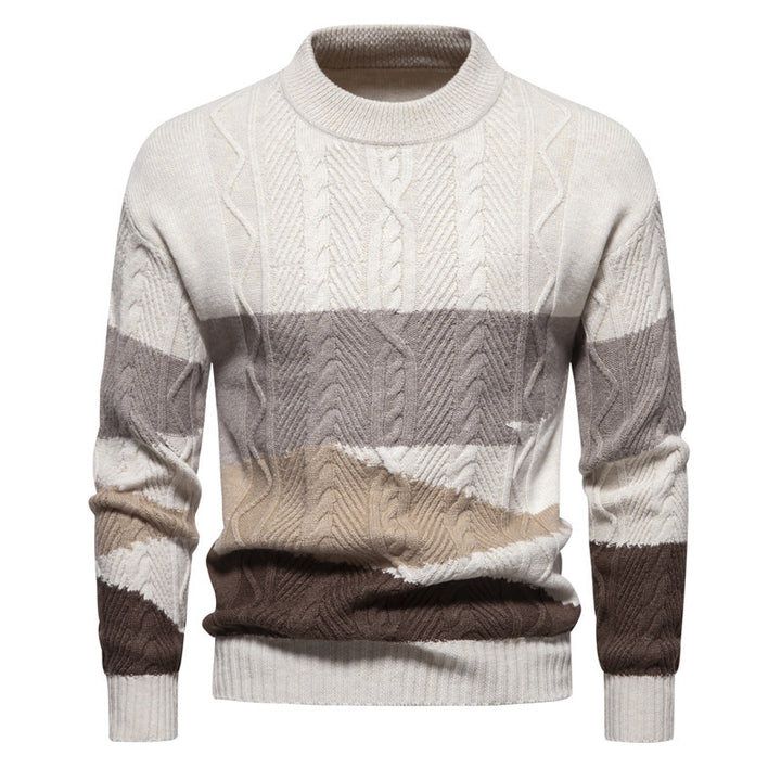 Herren Strukturiertes Colorblock Zopfstrick-Rollkragenpullover aus Baumwollmix Drune