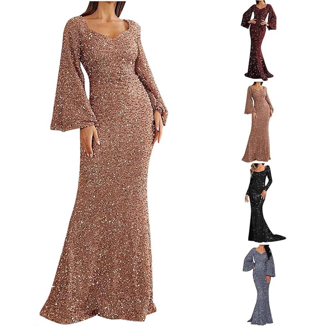 Damen Abendkleid mit schimmerndem Paillettenbesatz und eleganter Silhouette Drune
