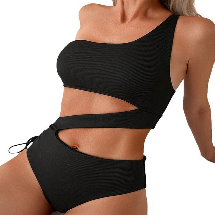 Damen einseitiger Badeanzug mit raffiniertem Wickeldesign Drune