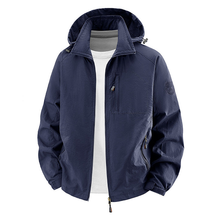 Unisex nan leichte wasserdichte Outdoorjacke mit Kapuze und wasserdichten Reißverschlusstaschen Drune